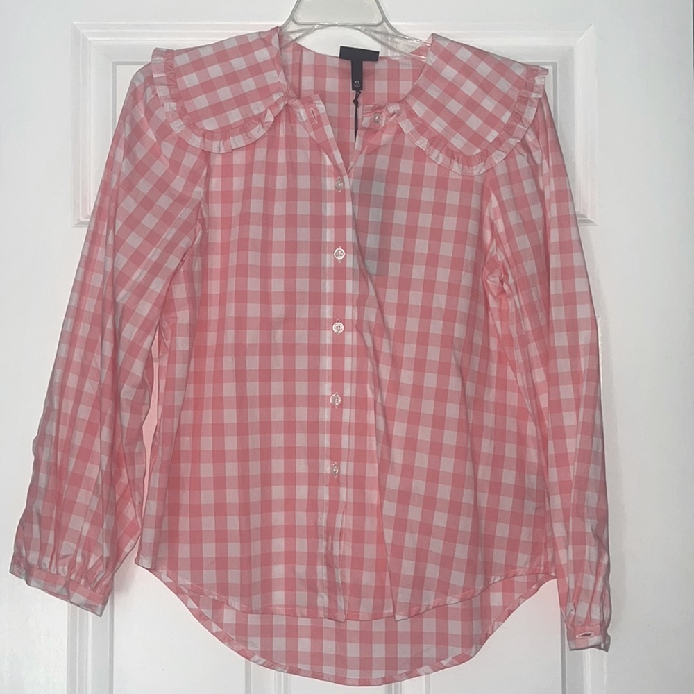 NWT Who What Wear Pink Gingham Button Down Blouse